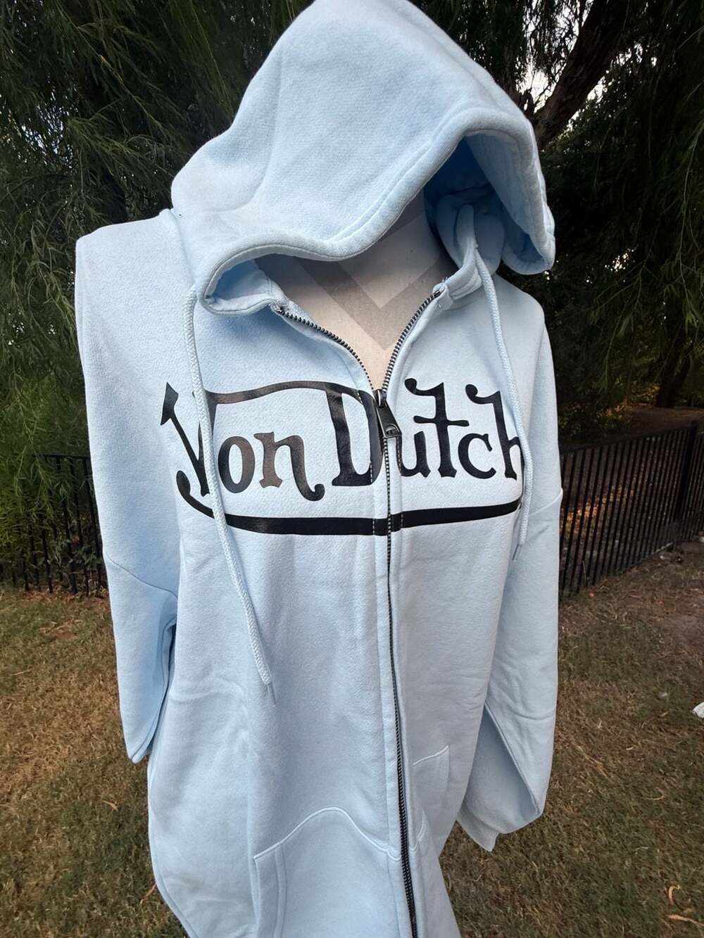 Von Dutch 1X Classic Zip Front Hoodie  Light Blue NWT